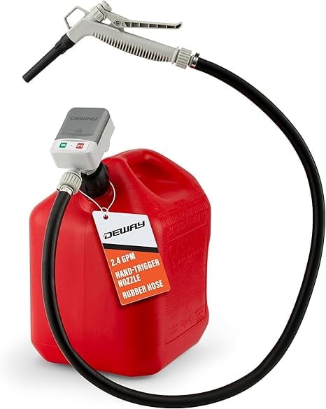 Deway Fuel Transfer Pump Battery Powered with Rubber Hose and 2.4 GPM Control Nozzle