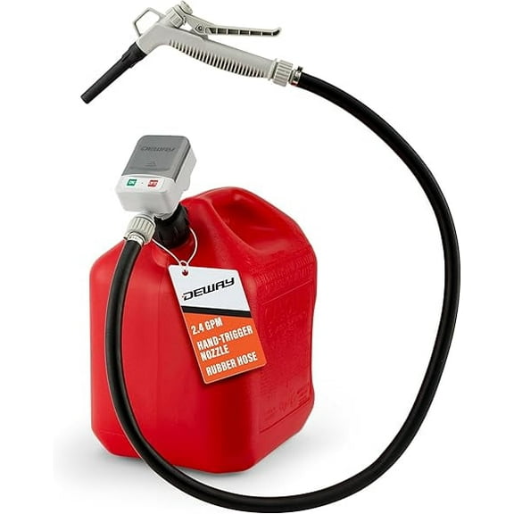 Deway Fuel Transfer Pump Battery Powered with Rubber Hose and 2.4 GPM Control Nozzle
