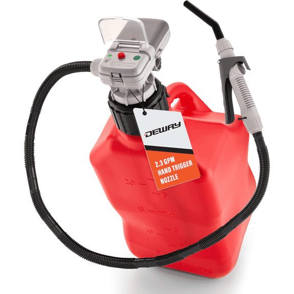 Deway Fuel Transfer Pump with Nozzle  Battery Operated Fluid Extractor, 51" Hose, VP & Gas Can Fit