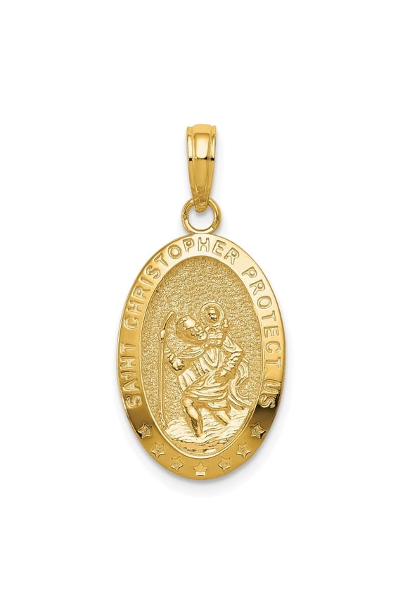 14k Solid Yellow Gold Saint Christopher Medal Pendant Religious Men's Charm Gold Jewelry (Weight : 1.65 GM, Length : 27.3 mm, Width : 12.75 mm)