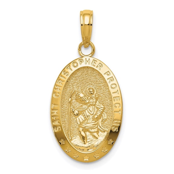 DewberryDiamonds 14k Solid Yellow Gold Saint Christopher Medal Pendant Religious Men's Charm Gold Jewelry (Weight : 1.65 GM, Length : 27.3 mm, Width : 12.75 mm)