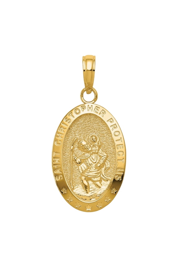 14k Solid Yellow Gold Saint Christopher Medal Pendant Religious Men's Charm Gold Jewelry (Weight : 1.65 GM, Length : 27.3 mm, Width : 12.75 mm)