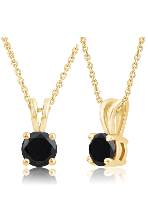 0.30 Ct Round Black Diamond Solitaire Pendant Necklace for Her 18 inch Cable Chain in 14K Gold Plated 925 Sterling Silver