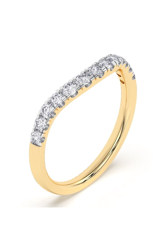 0.40 CTW Round IGI Certified Lab Grown Diamond Curved Shaped Anniversary Wedding Band 14K Yellow Gold Prong Set Stackable Half Eternity Ring (VS/F-G) Size 8