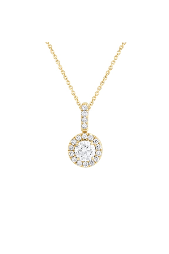 0.50 cttw Round Lab Grown IGI Certified Diamond Halo Necklace Pendant | 18" Cable Chain Necklace for Women | Solid 14k Yellow Gold Necklace