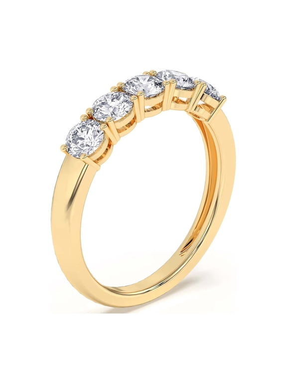 1.00 Carat Lab Grown IGI Certified Diamond Five-Stone Anniversary Wedding Band for Women 14K White Gold (VS/FG ) Size 7.5