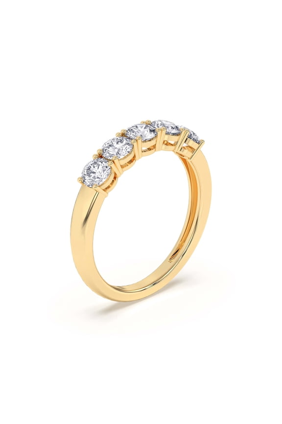 1.00 Carat Round Lab Grown IGI Certified Diamond Wedding Band For Women's 14K Yellow Gold Five Stone Promise Anniversary Rings (VS/FG Quality) Size 8