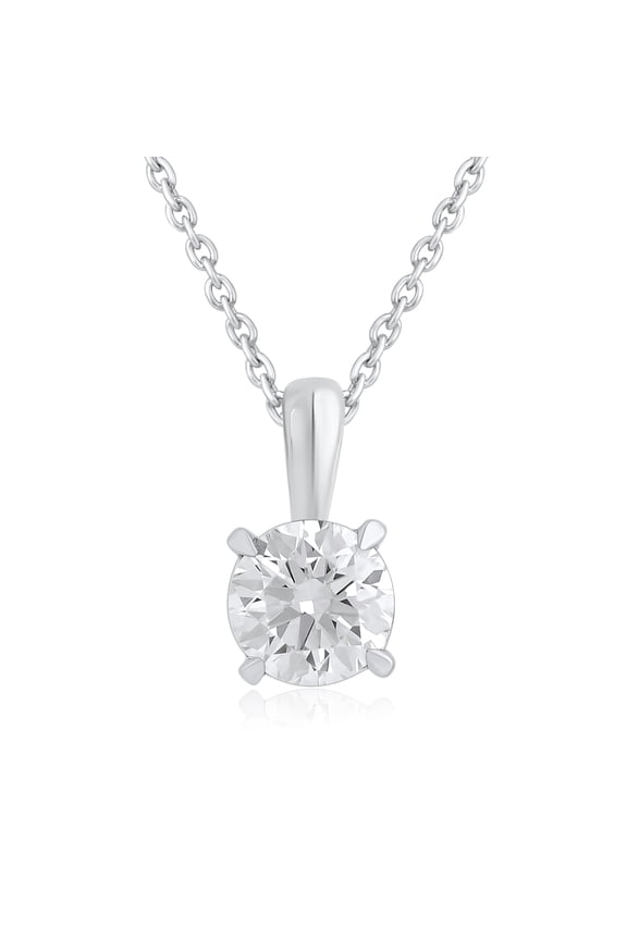1.00 Ct Ct Round Cut 14K White Gold IGI Certified Lab Grown Diamond Classic 4 Claw Solitaire Pendant Necklace for Women | 18 Inch 14kt Gold Cable Chain