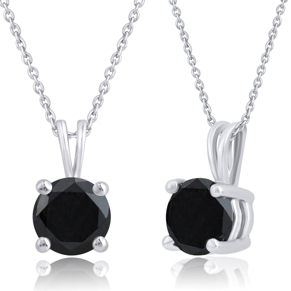 DewberryDiamonds 1.00 Cttw Round Black Diamond Solitaire Pendant Necklace for Women 18 Inch Cable Chain in 14KT White Gold Plated 925 Sterling Silver
