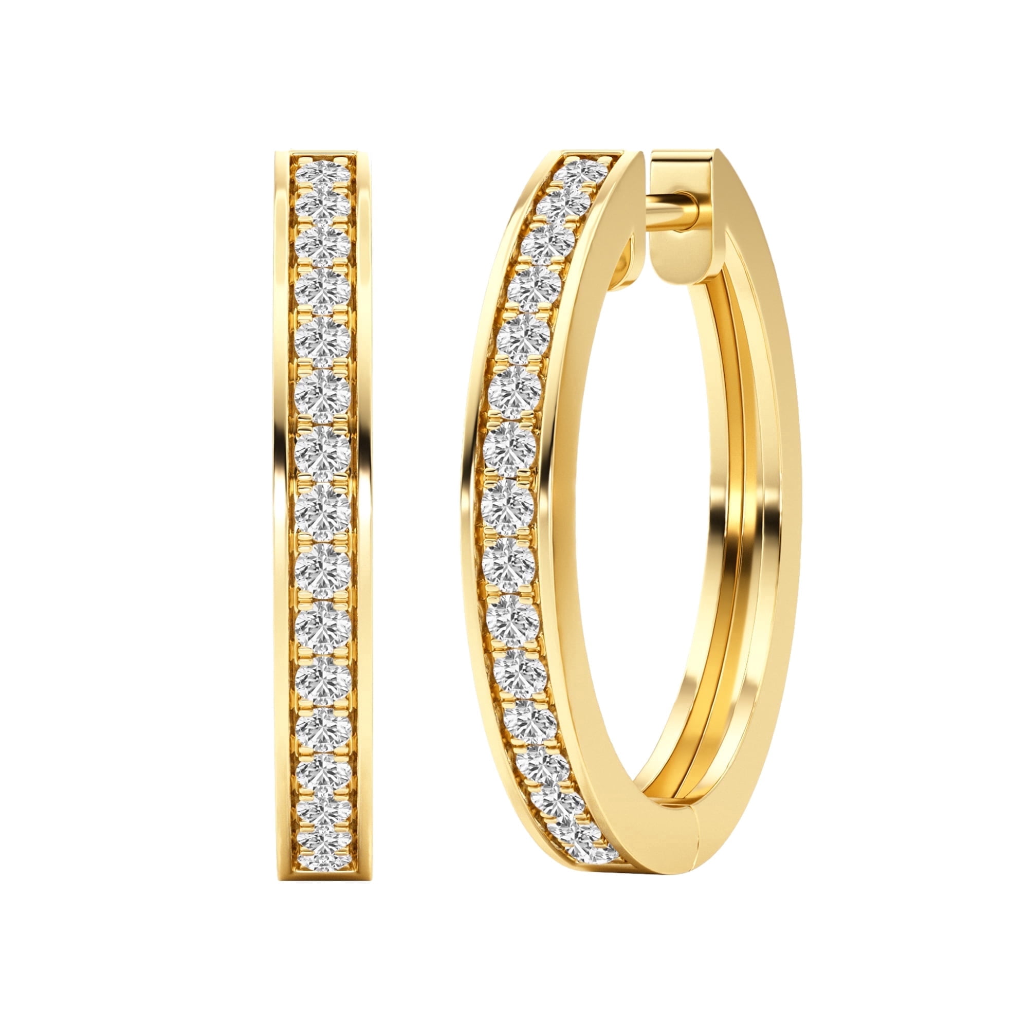 DewberryDiamonds 1/3 Ct Round Cut IGI Certified Lab Grown Diamond 14k Yellow Gold Plated 925 Silver Hoop Earrings for Women (Clarity: VS, Color: EF)