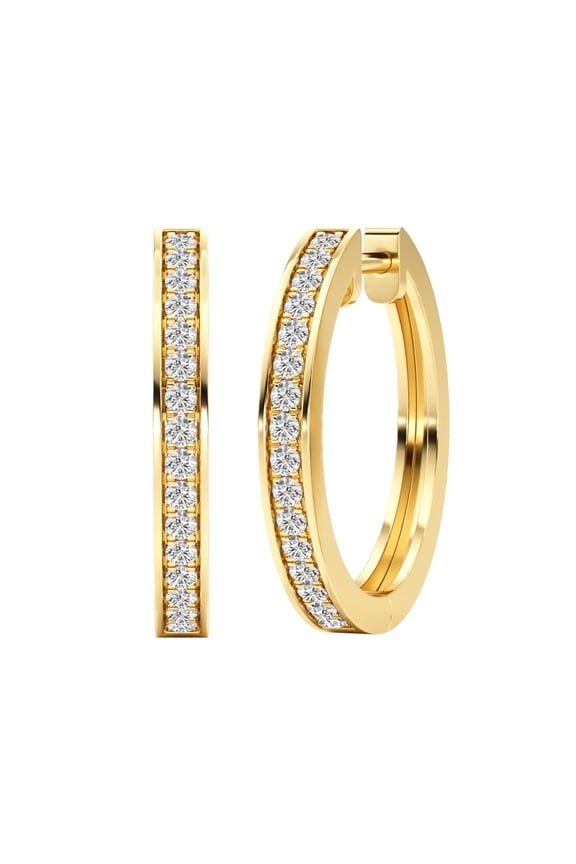 1/3 Ct Round Cut IGI Certified Lab Grown Diamond 14k Yellow Gold Plated 925 Silver Hoop Earrings for Women (Clarity: VS, Color: EF)