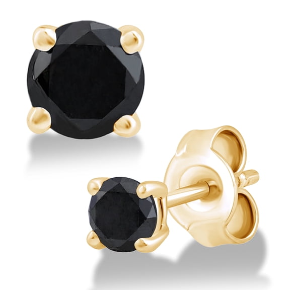 DewberryDiamonds 1.50 Ct Round Cut Black Diamond Stud Earrings for Women's Gift | 4 Prong Set Push Back Solitaire Stud | 14K Yellow Gold Plated | Solid 925 Sterling Silver Earrings for Men's