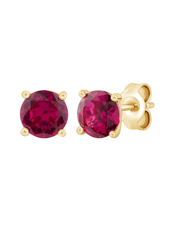 1.50 Ct Round Ruby Colorstone Stud Earring 14K Yellow Gold Plated Silver for Women