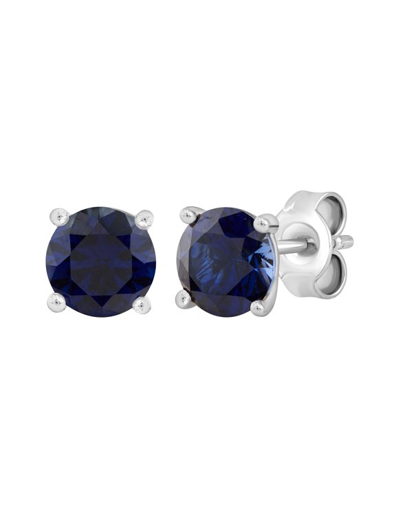1.50 Ct Round Sapphire Colorstone Stud Earring 14K White Gold Plated Silver for Women