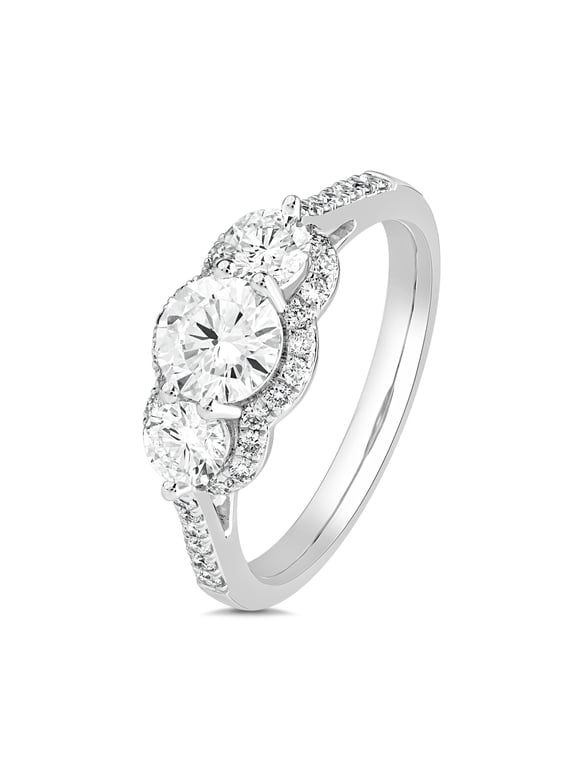 1.50 Cttw IGI Certified Lab Grown VVS-VS/FG Diamond Three Stone Wedding Ring Solid 925 Sterling Silver 14K White Gold Plated Round Side Accents Diamond Engagement Ring | Size-7