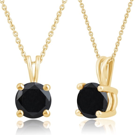 DewberryDiamonds 1 CT Black Diamond Solitaire Pendant Necklace for Women Lobster Lock 18 Inch Cable Chain 14KT Yellow Gold Plated 925 Sterling Silver
