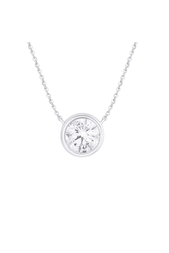 1 Carat Round Cut IGI Certified Lab Grown Diamond Classic Bezel Set Solitaire Pendant Necklace 18 Inch Cable Chain for Women 14K White Gold