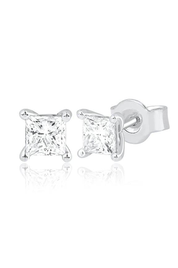 1 Cttw Princess Cut Lab Grown Diamond 4-Prong Solitaire Stud Earrings 14K Solid Yellow Gold Push Back for Women & Men