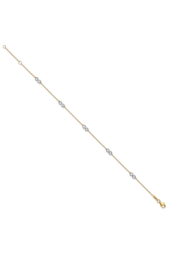 10K Two-tone Gold Polished Infinity 5-Station 9 inch Plus 1 inch Extender - Total 10 inch Anklet (Weight : 1.49 g, Length : 9in, Width : 1 mm)