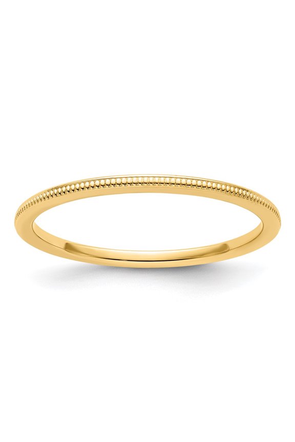 10K Yellow Gold 1.2mm Milgrain Stackable Band Size 7 (Weight : 0.92 gm, Width : 1.2 mm)