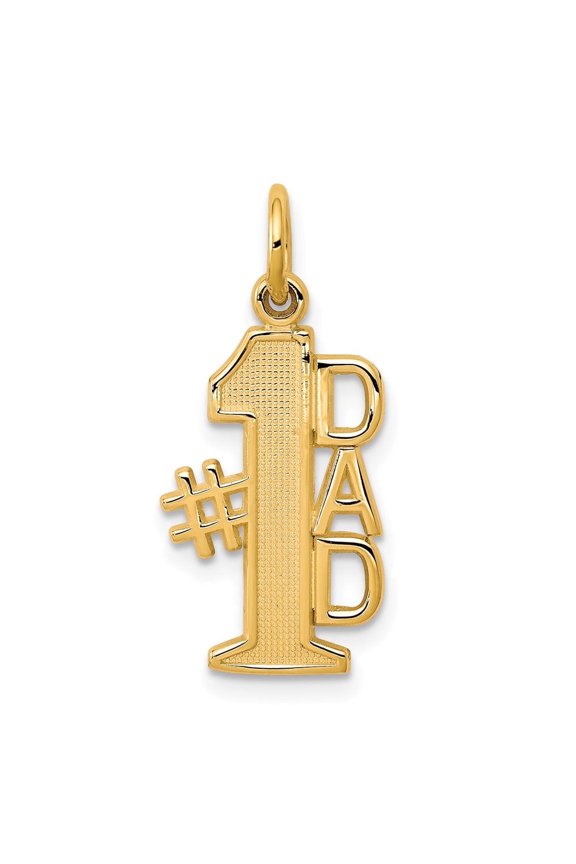 10K Yellow Gold #1 DAD Charm Pendant For Best Dad (Weight : 0.91 g, Length : 25 mm, Width : 11 mm)