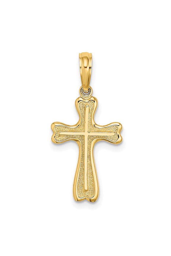10K Yellow Gold Cross w/ Textured Heart Edges Design Charm Pendant (Weight : 1.02 g, Length : 23.55 mm, Width : 12 mm)