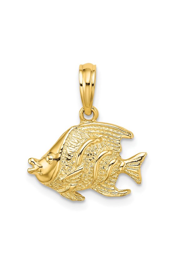 10K Yellow Gold Polished Textured Fish Charm Pendant (Weight : 0.96 gm, Length : 11.2mm, Width : 16.35 mm)