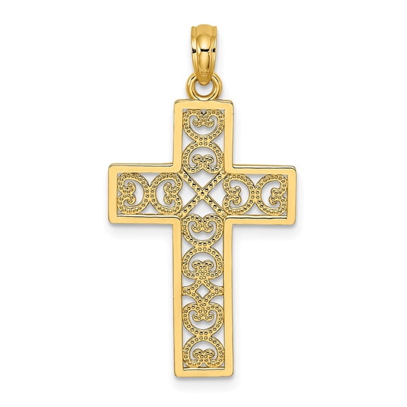 DewberryDiamonds 10K Yellow Gold Textured Lace Center Cross Charm Pendant (Weight : 0.98 gm Length : 30 mm, Width : 17 mm)