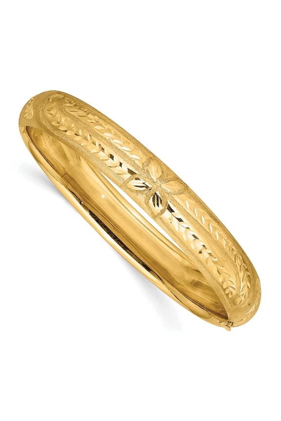 10k Yellow Gold 7/16 Florentine Engraved Hinged Bangle Bracelet (Weight : 12.05 gm Length : 7in, Width : 10 mm)