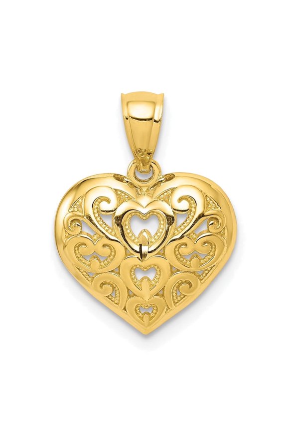 10k Yellow Gold Diamond-Cut Heart Charm Pendant For Women's (Weight : 0.76 g, Length : 17 mm Width : 12 mm)