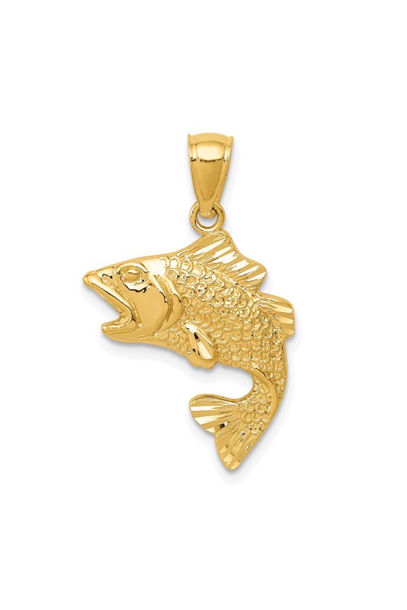 10k Yellow Gold Gold Polished & Textured Bass Pendant (Weight : 1.33 gm, Length : 25mm, Width : 20 mm)