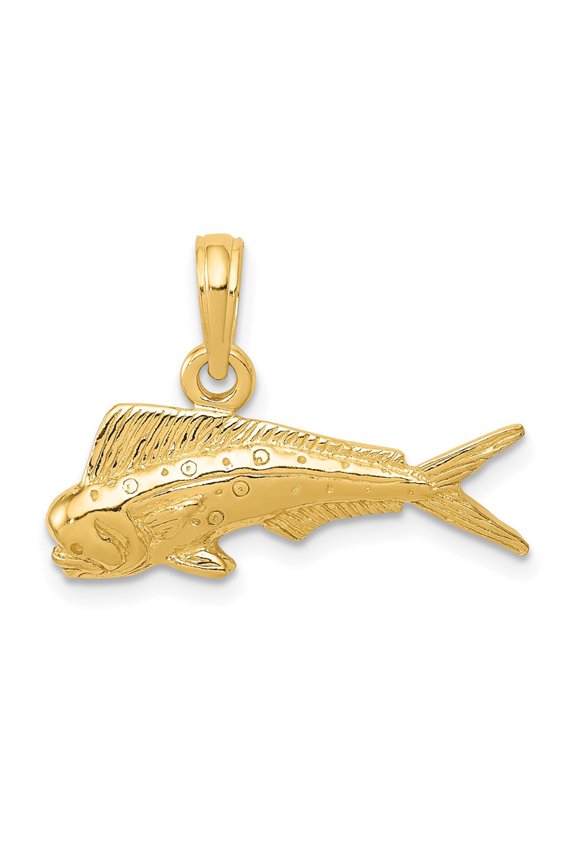 10k Yellow Gold Mahi Mahi Fish Pendant Charm (Weight : 1.34 gm Length : 15mm, Width : 22 mm)