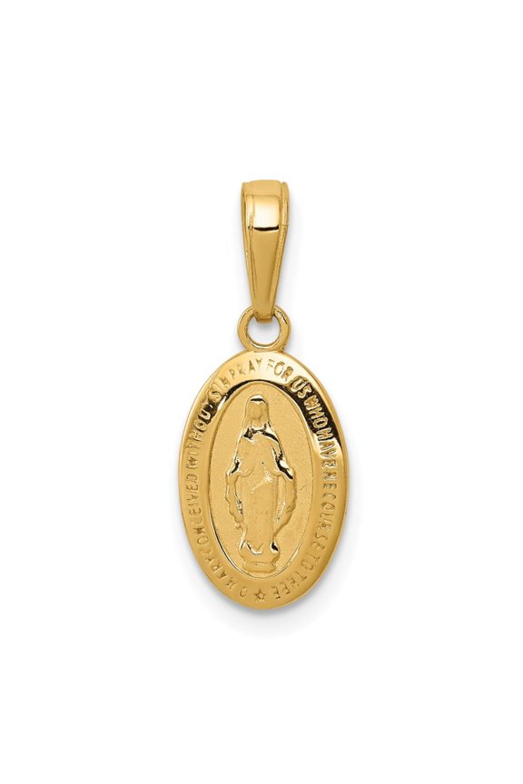 14K Solid Gold Oval Shaped Unisex 7.3 mm Bail Length Miraculous Yellow Medal Pendant Charm Necklace (Weight : 1.05 g, Length : 21 mm, Width : 8 mm)