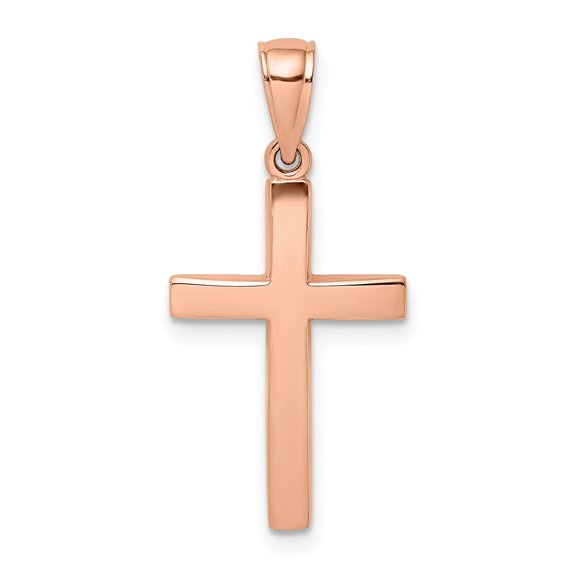 DewberryDiamonds 14K Solid Rose Gold Polished Beveled Cross Charm Pendant for Women's ( Weight : 1.38 g, Length : 25.3 mm, Width : 14mm )