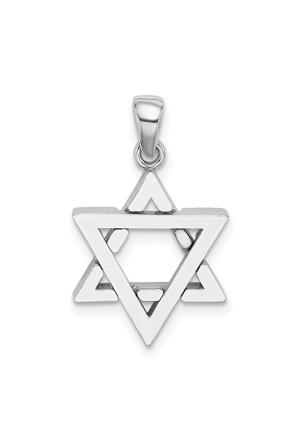 14K Solid White Gold Star Of David Unisex Charm Pendant Charm Plain Gold Star Pendant (Weight : 2.48 g, Length :21.5 mm)
