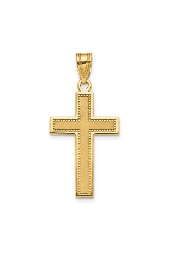 14K Solid Yellow Gold Medium Satin Cross Pendant Charm for Men's, Women's ( Weight : 1.19 g, Length : 33.8 mm, Width : 16 mm )