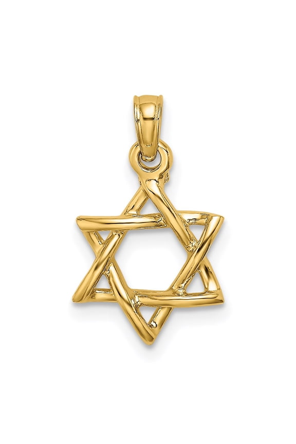14K Solid Yellow Gold Polished Star Of David Charm Pendant Unisex Plain Gold Dainty Star Pendant (Weight : 1 g, Length :18.4 mm)