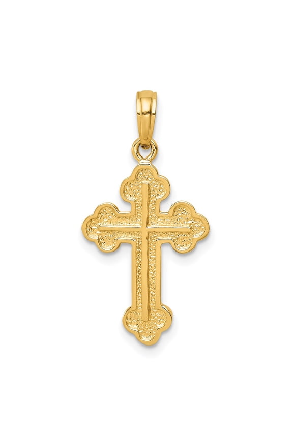 14K Solid Yellow Gold Religious Plain Gold Budded Cross Pendant ( Weight : 1.39 g, Length : 28 mm, Width : 14mm )