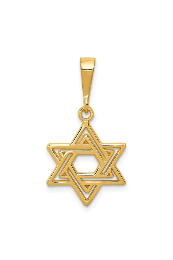 14K Solid Yellow Gold Star of David Charm Pendant Religious Gold Jewelry (Weight : 0.9 g, Length :24 mm, Width :15 mm)