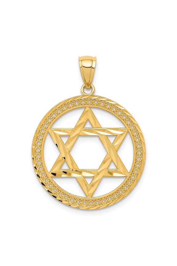 14K Solid Yellow Gold Star of David Pendant Unisex Religious Charm Pendant (Weight : 1.83 g, Length :30 mm)