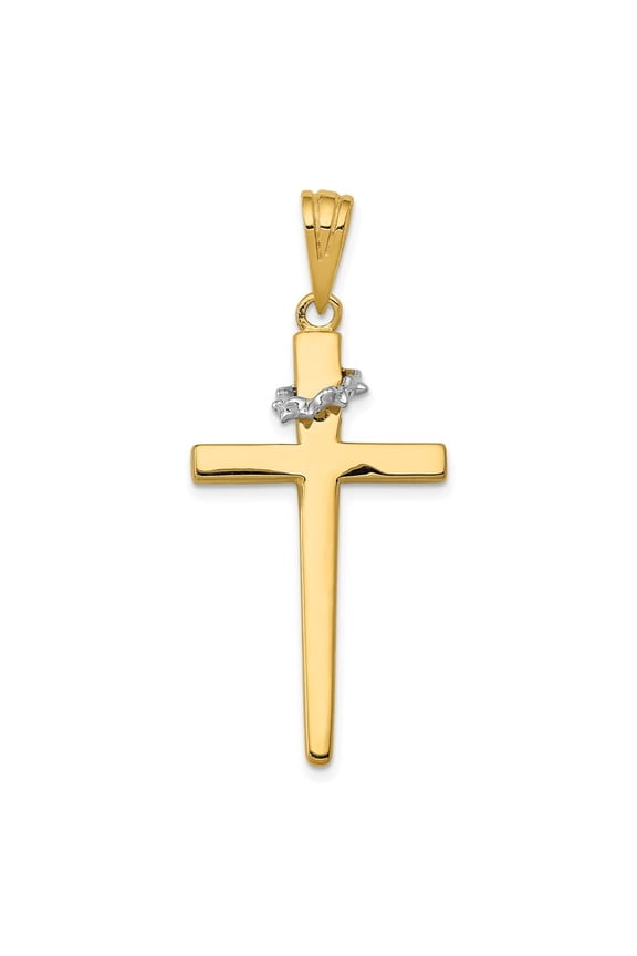 14K Two-Tone Gold Cross With Crown of Thorns Pendant Classic Jewelry for Women's (Weight : 2.82 g, Length : 44 mm, Width : 19 mm)