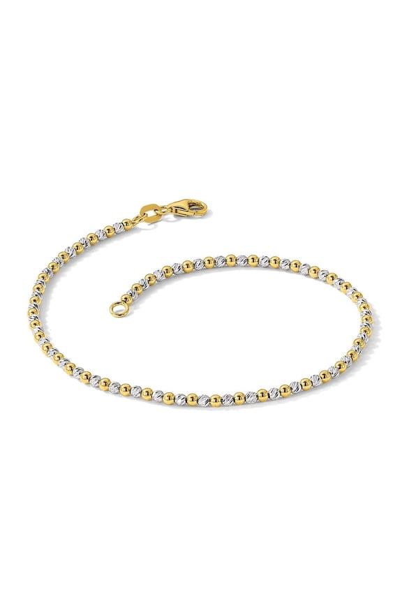 14K Two-tone Gold Diamond-cut Beaded 7.5 inch Bracelet (Weight : 3.27 gm, Length : 7.5 in, Width : 2 mm)