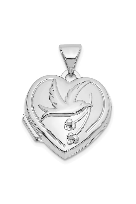 14K White Gold Dove Reversible to TOGETHER FOREVER 15mm Heart Locket Pendant (Weight : 1.1 g, Length : 21mm,Width : 15.75mm)