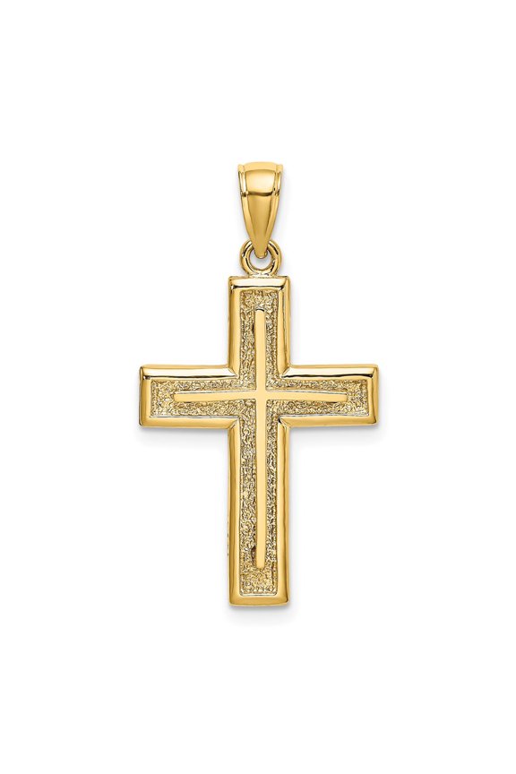 14K Yellow Gold 2-D Cross Charm Pendant (Weight : 2.84 gm Length : 31.35 mm, Width : 19.3 mm)