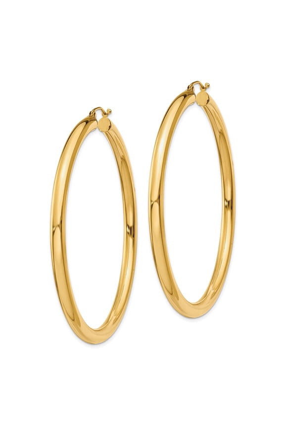 14K Yellow Gold 4x60mm Polished Lightweight Tube Hoop Earrings (Weight : 5.17 gm, Length : 60 mm, Width : 4 mm)