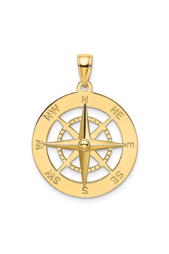 14K Yellow Gold Nautical Compass Charm Pendant Jewelry for Men And Women (Weight : 4.1 g, Length : 28.67 mm, Width : 21.78 mm)