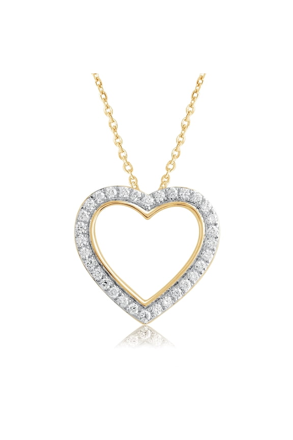 14K Yellow Gold Plated Over 925 Sterling Silver Open Heart Pendant | 1/4 cttw Round Cut Certified Lab Grown Diamond Necklace With 18" inch Chain (Clarity: VS, Color: EF, 0.25 cttw)