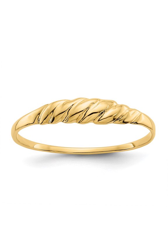14K Yellow Gold Ridged Dome Ring (Weight : 1.4 gm, Ring Size : 6.5 )