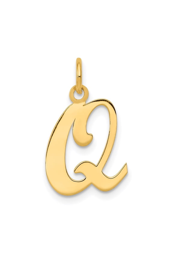 14K Yellow Gold Script Letter Q Initial Charm Letter Pendant (Weight : 0.44 g, Length : 19 mm, Width : 11.43 mm)