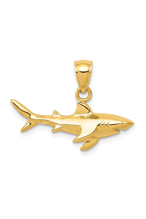 14K Yellow Gold Shark Pendant Charm Sea Fish Jewelry (Weight : 1.5 g, Length : 18 mm, Width : 24 mm)
